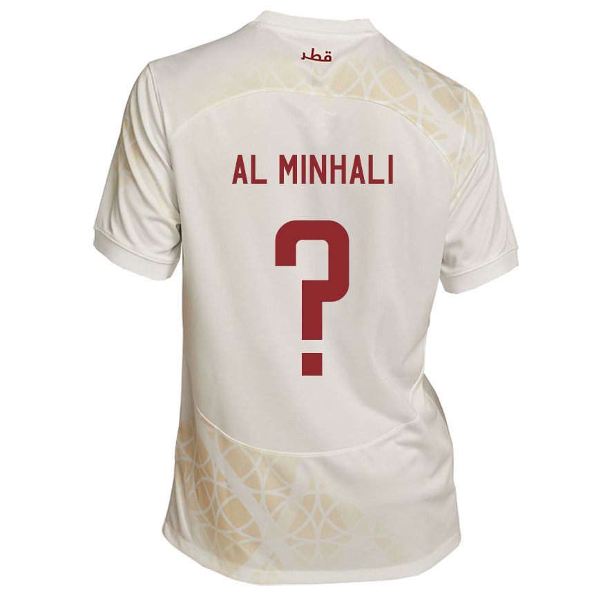 Barn Qatars Ahmad Al Minhali #0 Gull Beige Bortetrøye Drakt Trøye 22-24 Skjorter T-skjorte