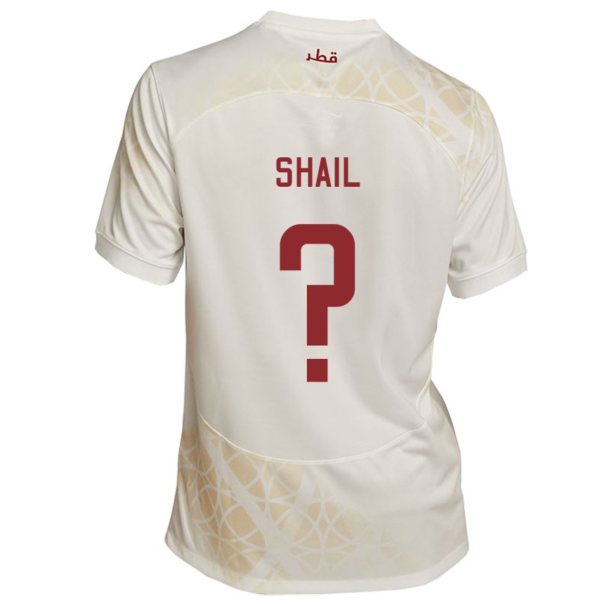 Barn Qatars Ahmad Shail #0 Gull Beige Bortetrøye Drakt Trøye 22-24 Skjorter T-skjorte