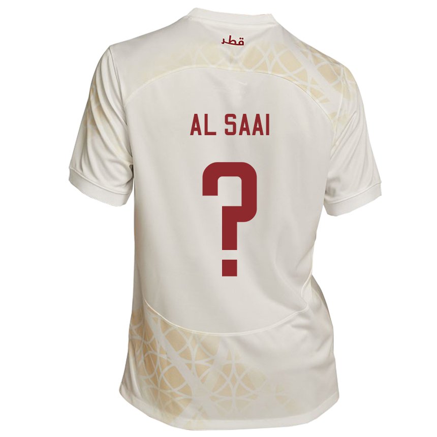 Barn Qatars Abdallah Al Saai #0 Gull Beige Bortetrøye Drakt Trøye 22-24 Skjorter T-skjorte