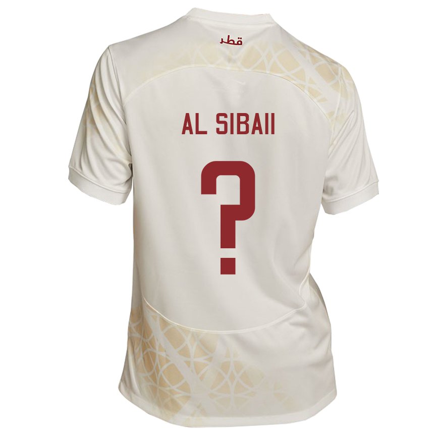 Barn Qatars Ahmad Al Sibaii #0 Gull Beige Bortetrøye Drakt Trøye 22-24 Skjorter T-skjorte