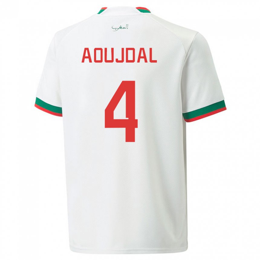 Barn Marokkos Youssef Aoujdal #4 Hvit Bortetrøye Drakt Trøye 22-24 Skjorter T-skjorte