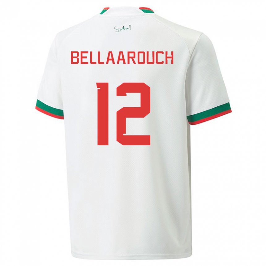 Barn Marokkos Alaa Bellaarouch #12 Hvit Bortetrøye Drakt Trøye 22-24 Skjorter T-skjorte