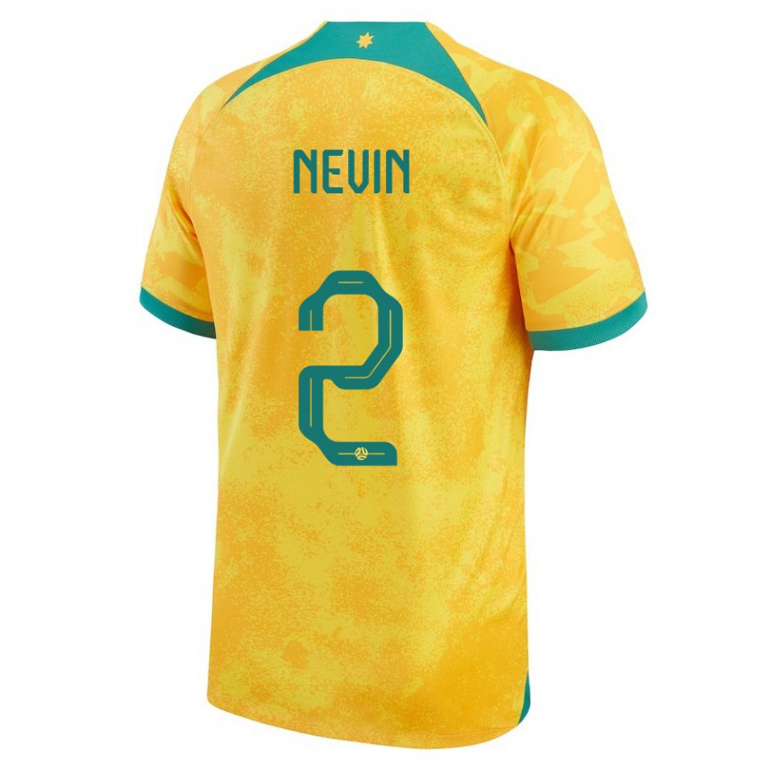 Mann Australias Courtney Nevin #2 Gylden Hjemmetrøye Drakt Trøye 22-24 Skjorter T-skjorte