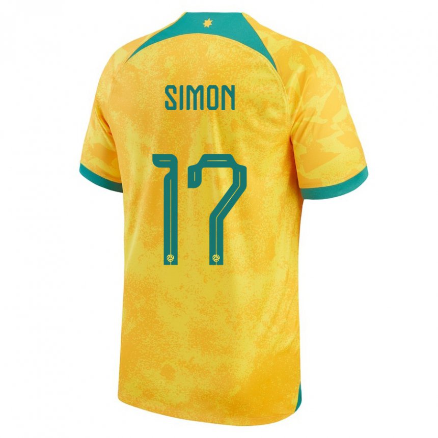 Mann Australias Kyah Simon #17 Gylden Hjemmetrøye Drakt Trøye 22-24 Skjorter T-skjorte