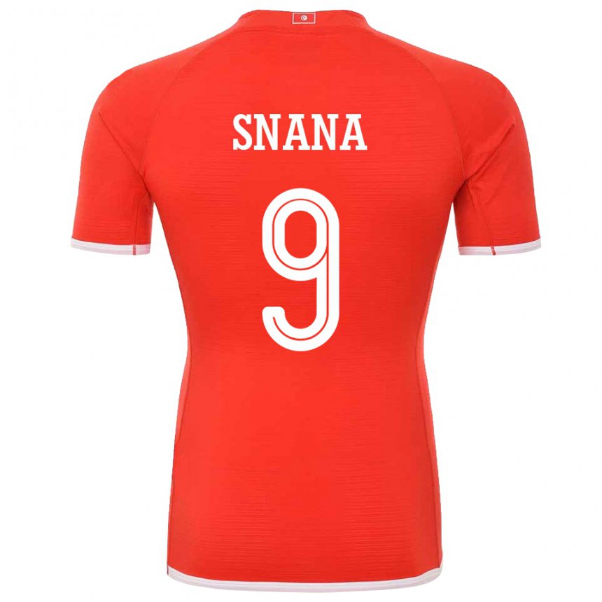 Mann Tunisias Youssef Snana #9 Rød Hjemmetrøye Drakt Trøye 22-24 Skjorter T-skjorte