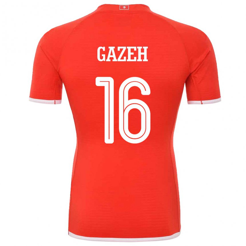 Mann Tunisias Raed Gazeh #16 Rød Hjemmetrøye Drakt Trøye 22-24 Skjorter T-skjorte