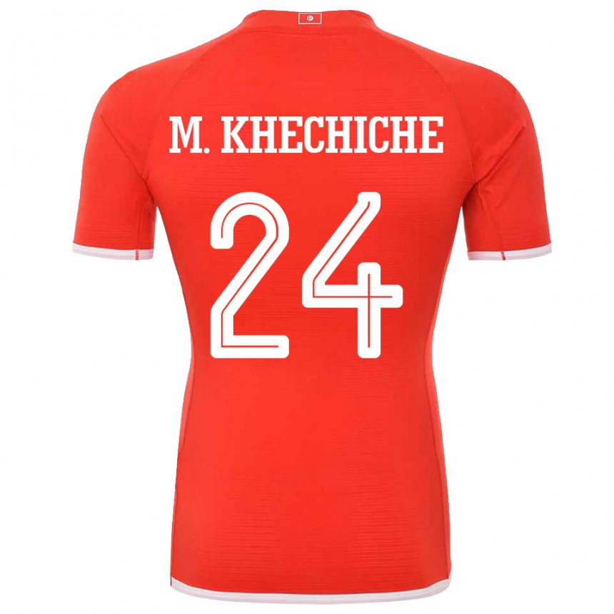 Mann Tunisias Mohamed Amine Khechiche #24 Rød Hjemmetrøye Drakt Trøye 22-24 Skjorter T-skjorte