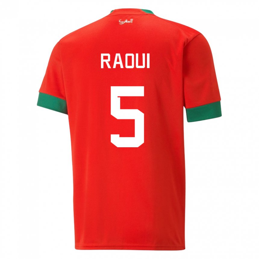 Mann Marokkos Oussama Raoui #5 Rød Hjemmetrøye Drakt Trøye 22-24 Skjorter T-skjorte