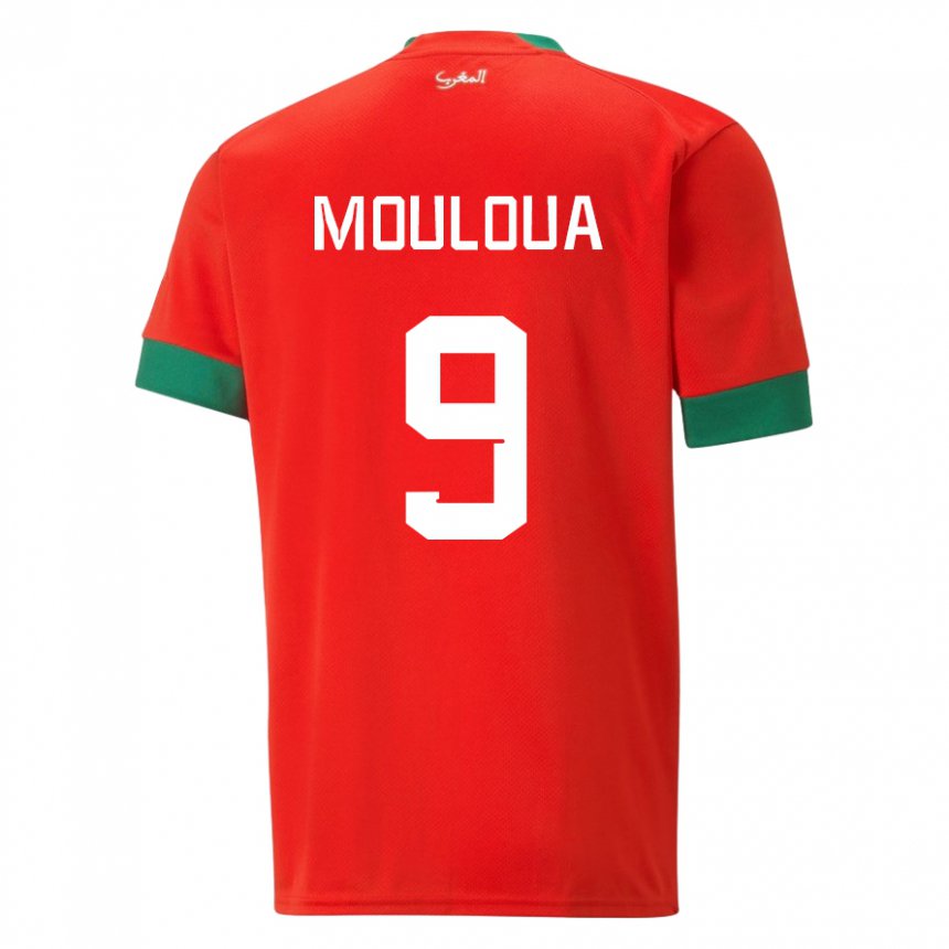 Mann Marokkos Ayoub Mouloua #9 Rød Hjemmetrøye Drakt Trøye 22-24 Skjorter T-skjorte