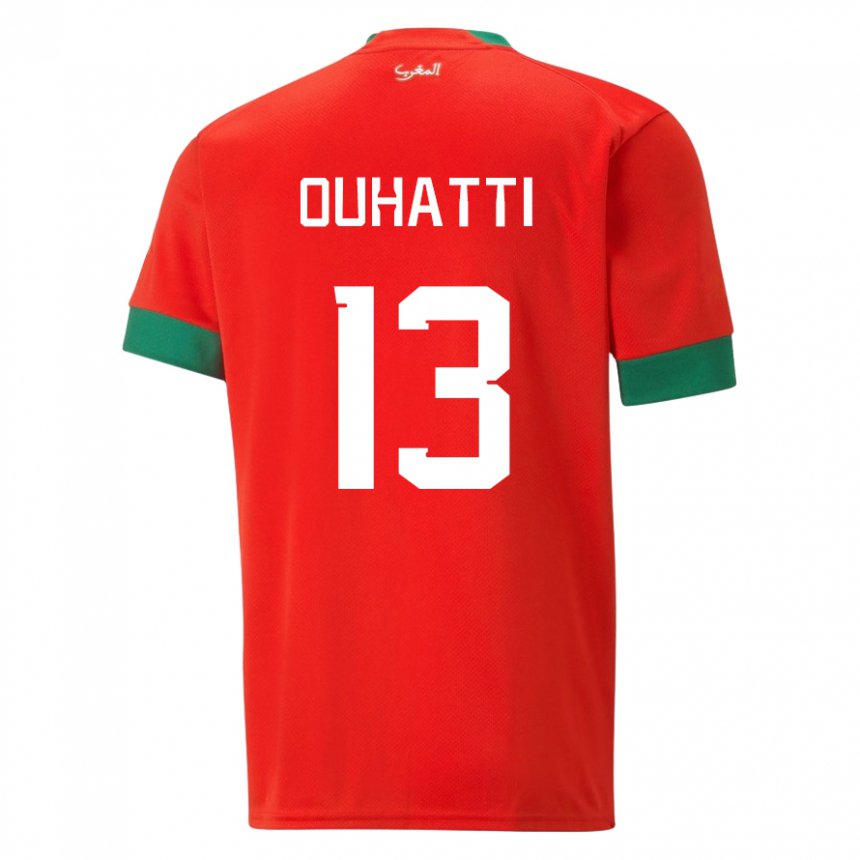 Mann Marokkos Aymane Ouhatti #13 Rød Hjemmetrøye Drakt Trøye 22-24 Skjorter T-skjorte