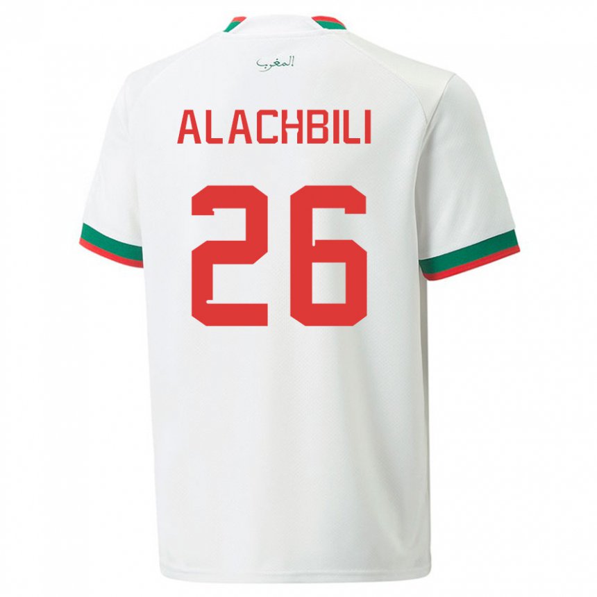 Mann Marokkos Taha Alachbili #26 Hvit Bortetrøye Drakt Trøye 22-24 Skjorter T-skjorte