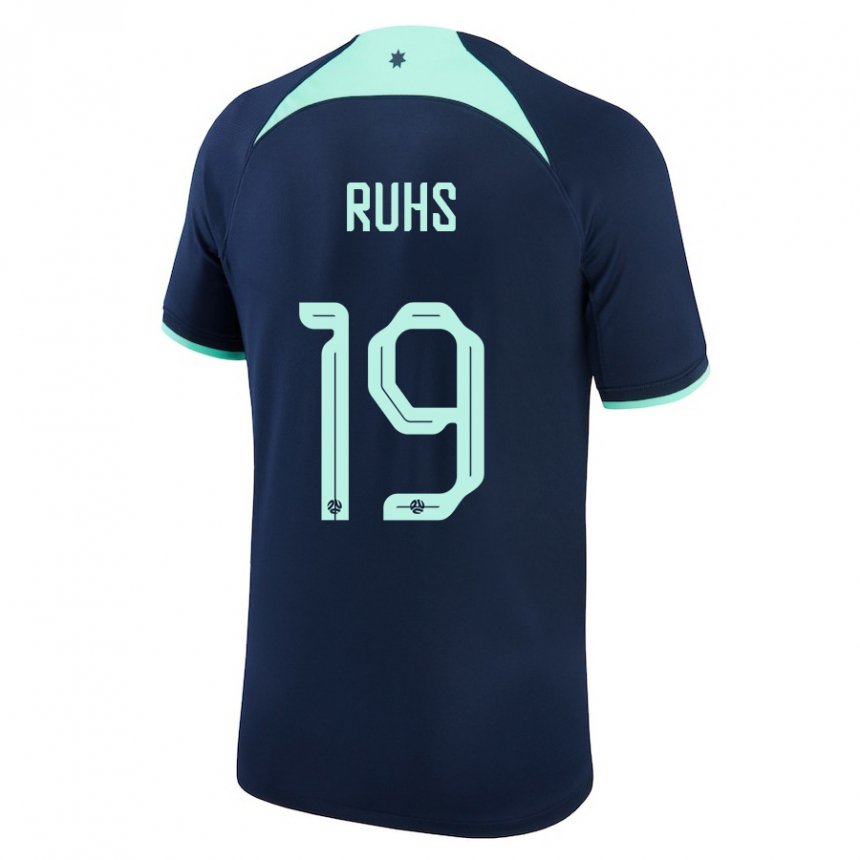 Mann Australias Michael Ruhs #19 Mørke Blå Bortetrøye Drakt Trøye 22-24 Skjorter T-skjorte