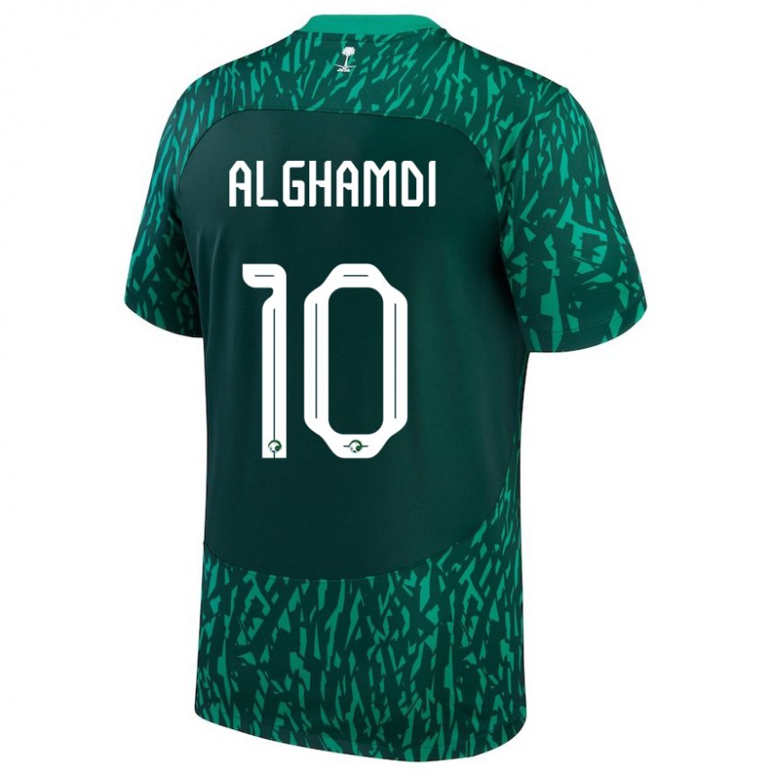 Mann Saudi-arabias Ahmad Alghamdi #10 Dark Grønn Bortetrøye Drakt Trøye 22-24 Skjorter T-skjorte