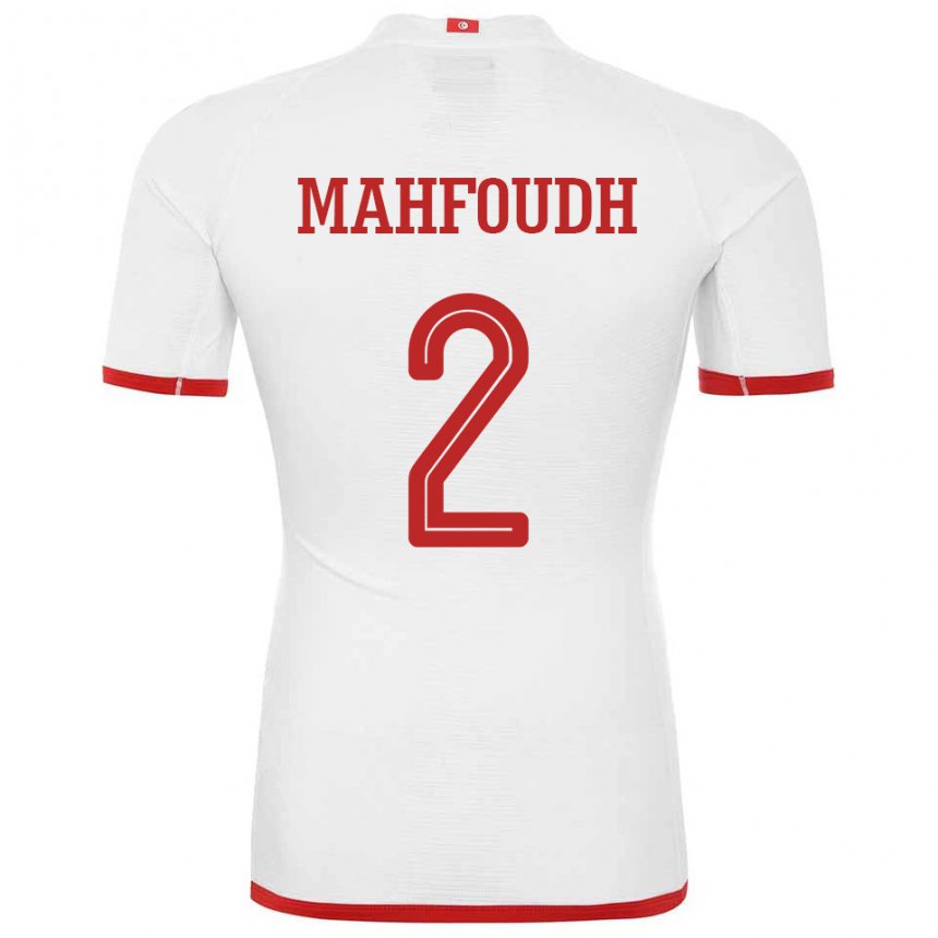 Mann Tunisias Dhikra Mahfoudh #2 Hvit Bortetrøye Drakt Trøye 22-24 Skjorter T-skjorte