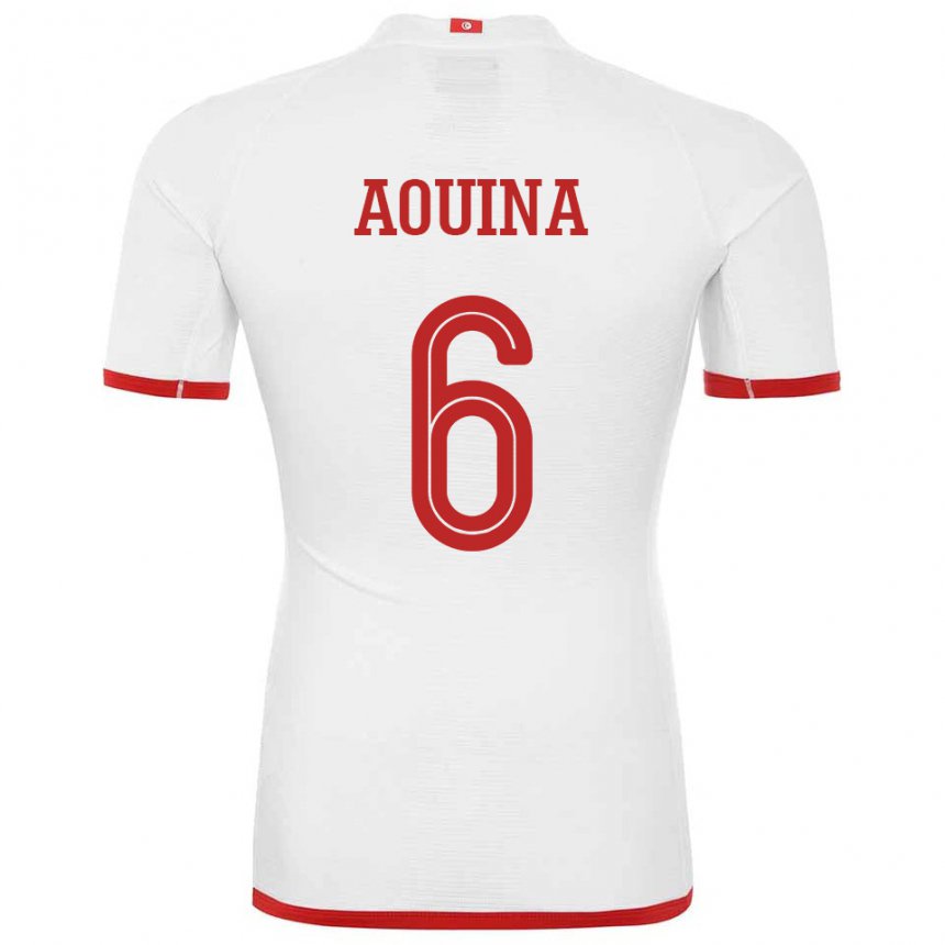 Mann Tunisias Rania Aouina #6 Hvit Bortetrøye Drakt Trøye 22-24 Skjorter T-skjorte