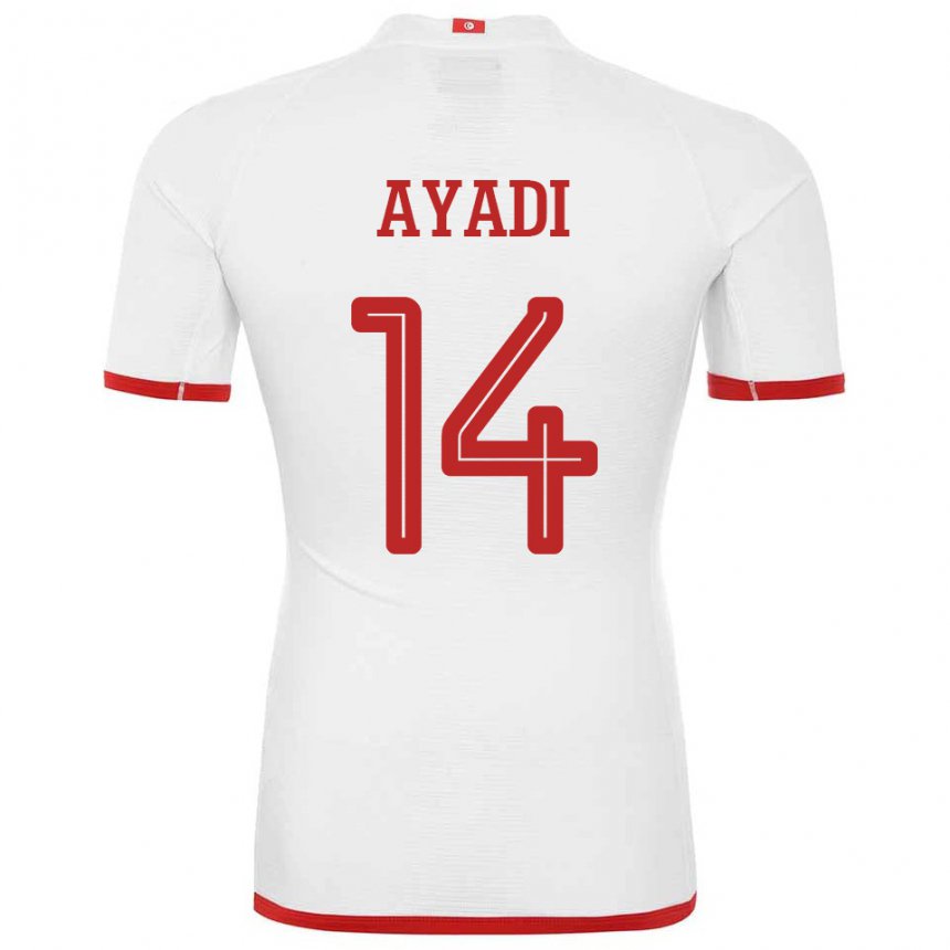 Mann Tunisias Ghada Ayadi #14 Hvit Bortetrøye Drakt Trøye 22-24 Skjorter T-skjorte