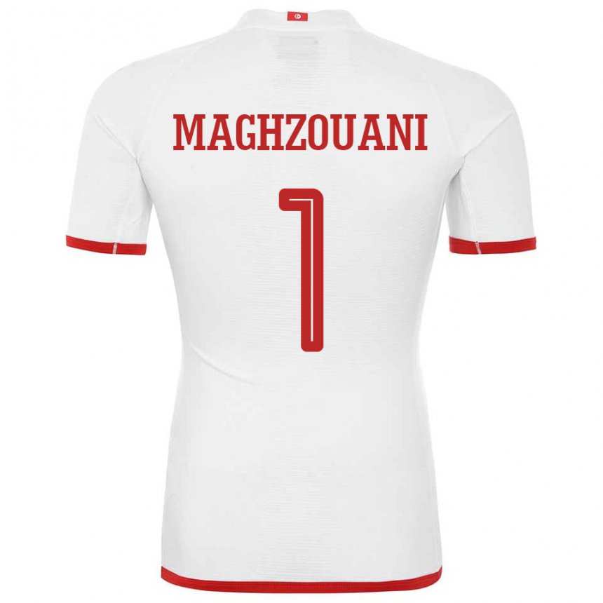 Mann Tunisias Wassim Maghzouani #1 Hvit Bortetrøye Drakt Trøye 22-24 Skjorter T-skjorte