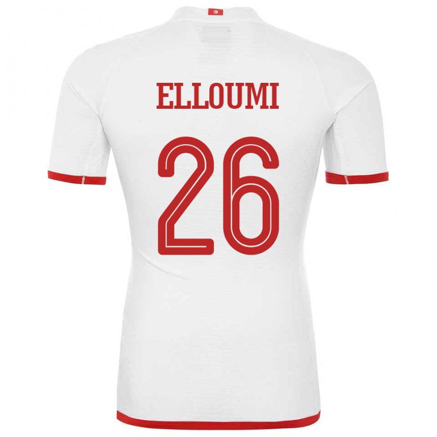 Mann Tunisias Khalil Elloumi #26 Hvit Bortetrøye Drakt Trøye 22-24 Skjorter T-skjorte