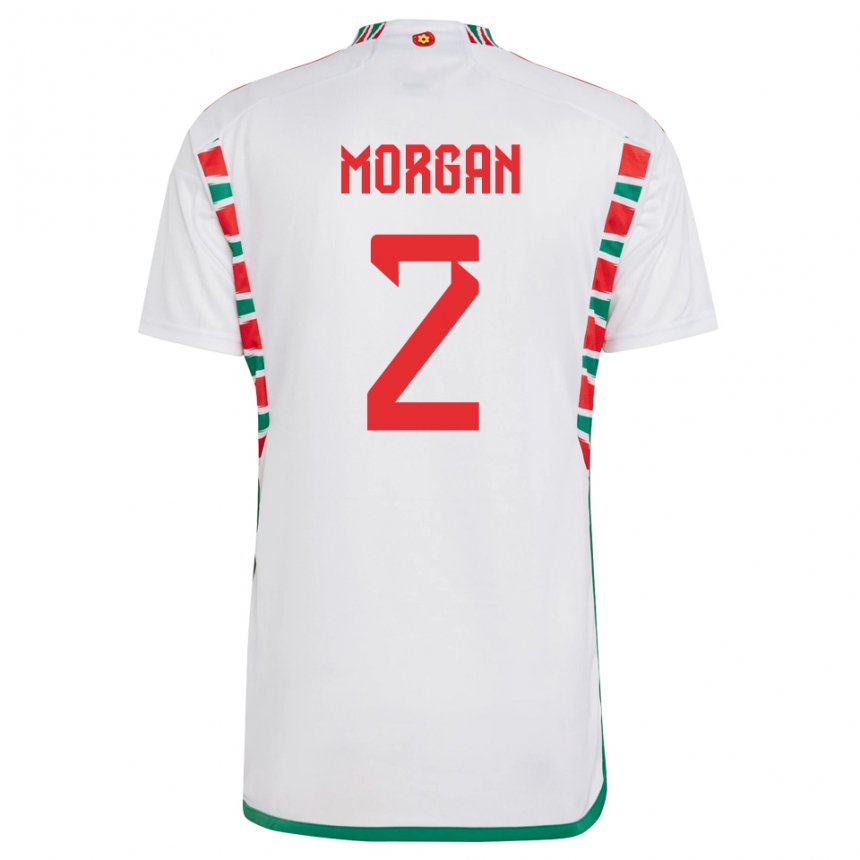 Mann Wales Ffion Morgan #2 Hvit Bortetrøye Drakt Trøye 22-24 Skjorter T-skjorte