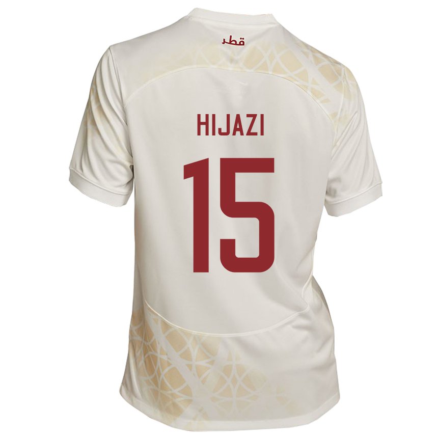 Mann Qatars Asalet Hijazi #15 Gull Beige Bortetrøye Drakt Trøye 22-24 Skjorter T-skjorte
