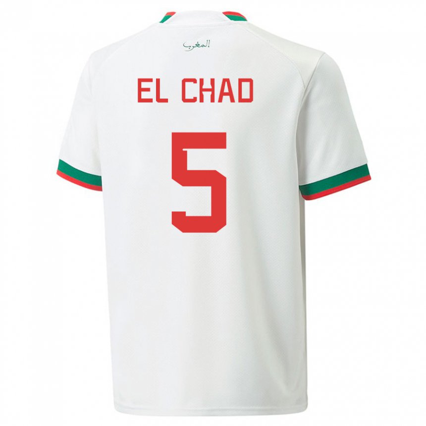 Mann Marokkos Nesryne El Chad #5 Hvit Bortetrøye Drakt Trøye 22-24 Skjorter T-skjorte