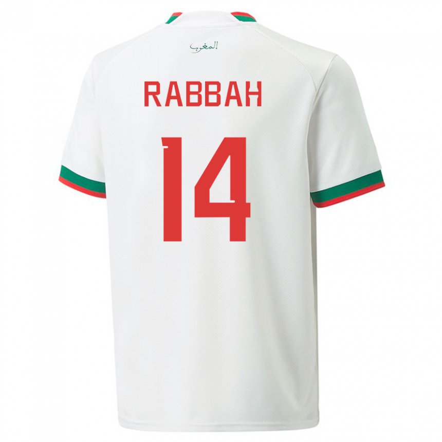 Mann Marokkos Aziza Rabbah #14 Hvit Bortetrøye Drakt Trøye 22-24 Skjorter T-skjorte