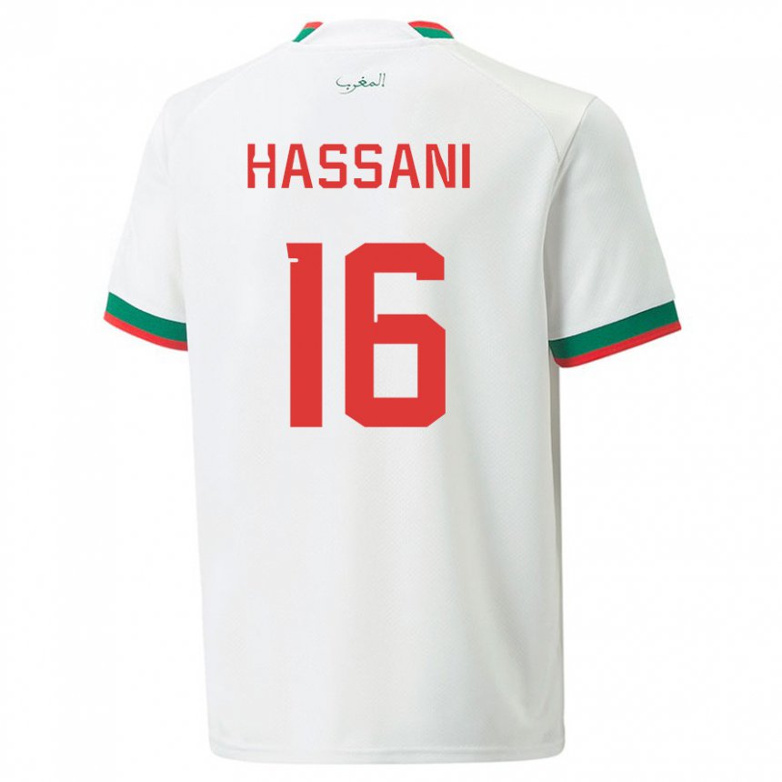 Mann Marokkos Samya Hassani #16 Hvit Bortetrøye Drakt Trøye 22-24 Skjorter T-skjorte