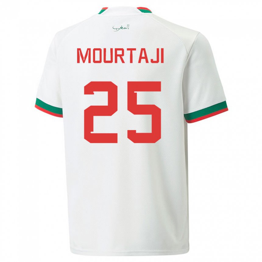 Mann Marokkos Chaymaa Mourtaji #25 Hvit Bortetrøye Drakt Trøye 22-24 Skjorter T-skjorte