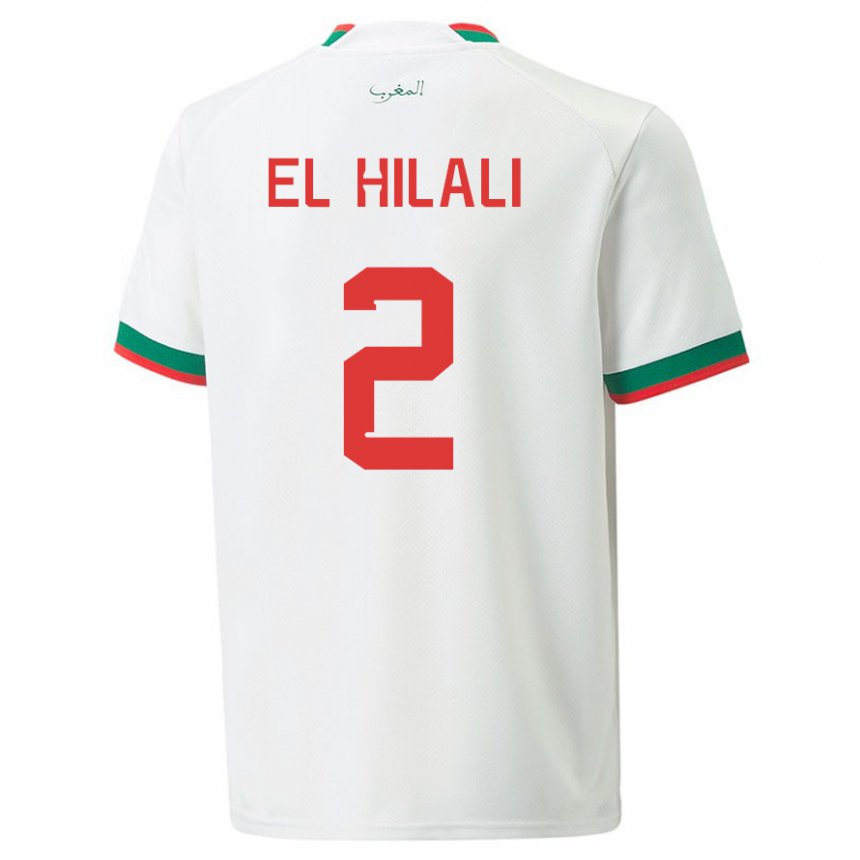 Mann Marokkos Omar El Hilali #2 Hvit Bortetrøye Drakt Trøye 22-24 Skjorter T-skjorte