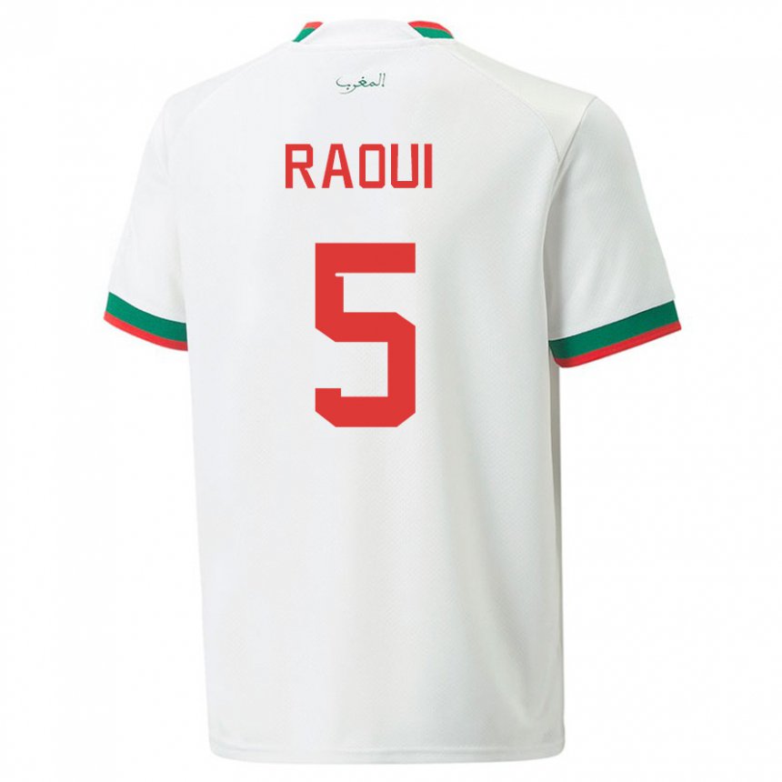 Mann Marokkos Oussama Raoui #5 Hvit Bortetrøye Drakt Trøye 22-24 Skjorter T-skjorte