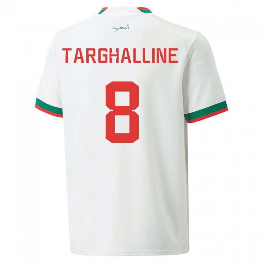 Mann Marokkos Oussama Targhalline #8 Hvit Bortetrøye Drakt Trøye 22-24 Skjorter T-skjorte