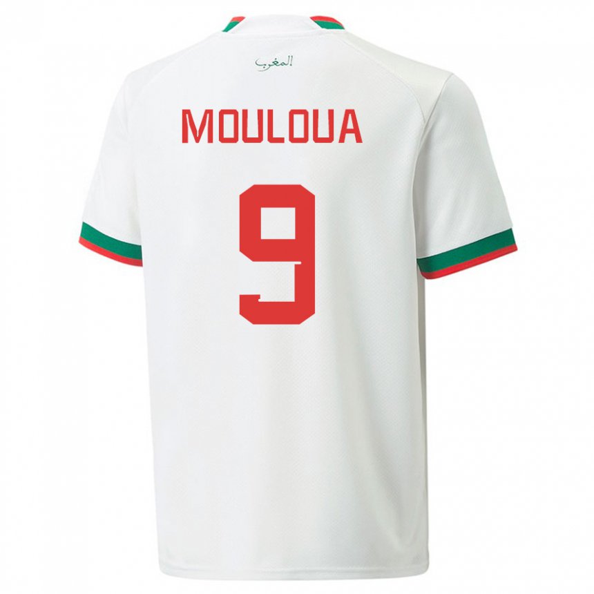 Mann Marokkos Ayoub Mouloua #9 Hvit Bortetrøye Drakt Trøye 22-24 Skjorter T-skjorte