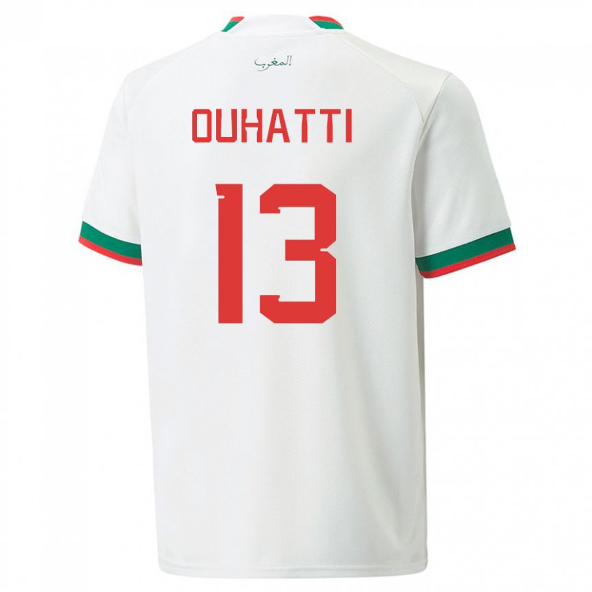 Mann Marokkos Aymane Ouhatti #13 Hvit Bortetrøye Drakt Trøye 22-24 Skjorter T-skjorte