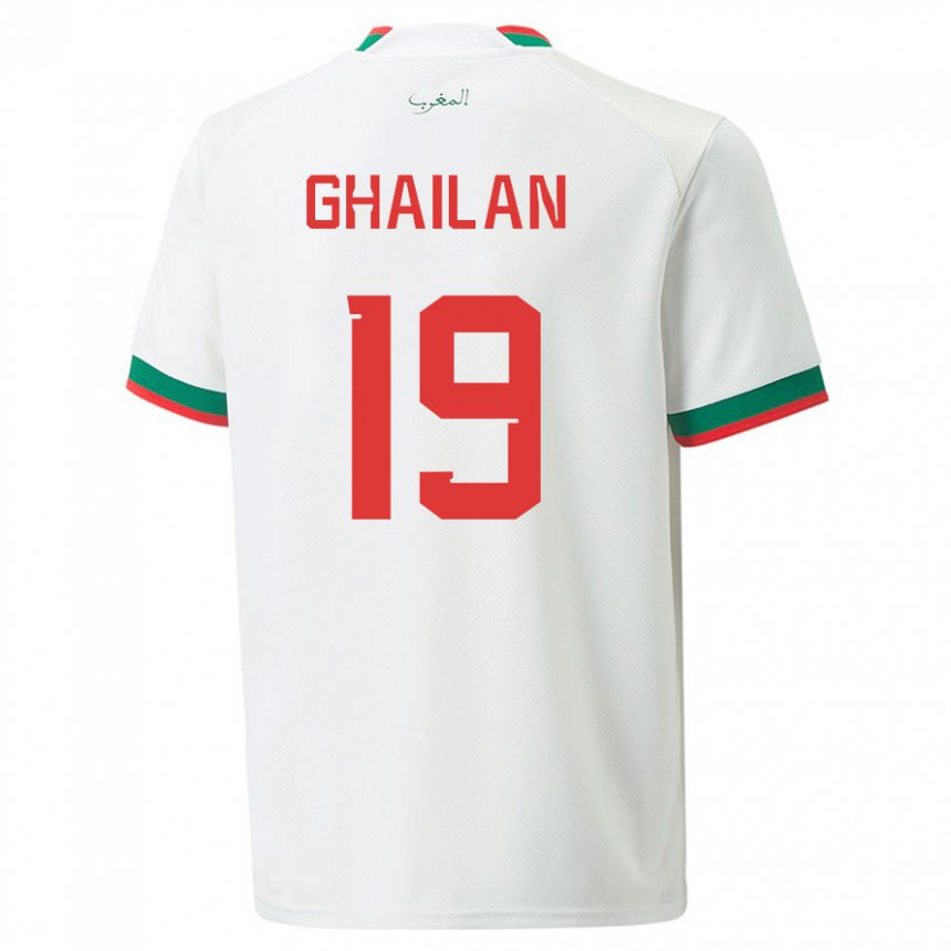 Mann Marokkos Zacarias Ghailan #19 Hvit Bortetrøye Drakt Trøye 22-24 Skjorter T-skjorte