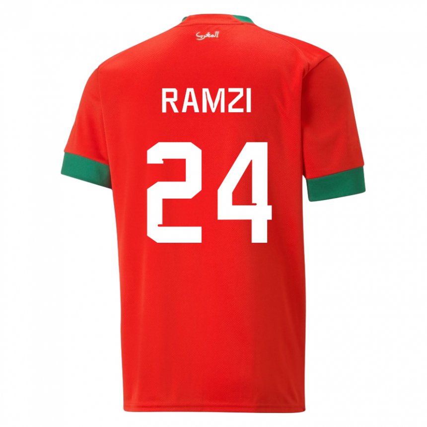 Dame Marokkos Achraf Ramzi #24 Rød Hjemmetrøye Drakt Trøye 22-24 Skjorter T-skjorte