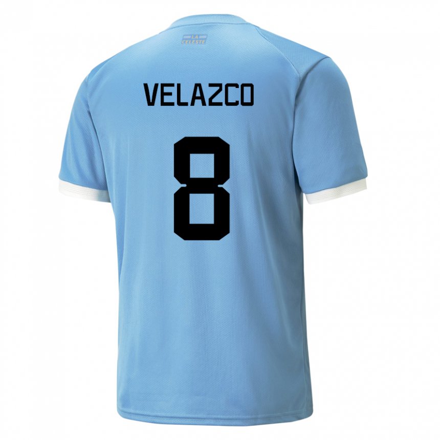 Dame Uruguays Ximena Velazco #8 Blå Hjemmetrøye Drakt Trøye 22-24 Skjorter T-skjorte