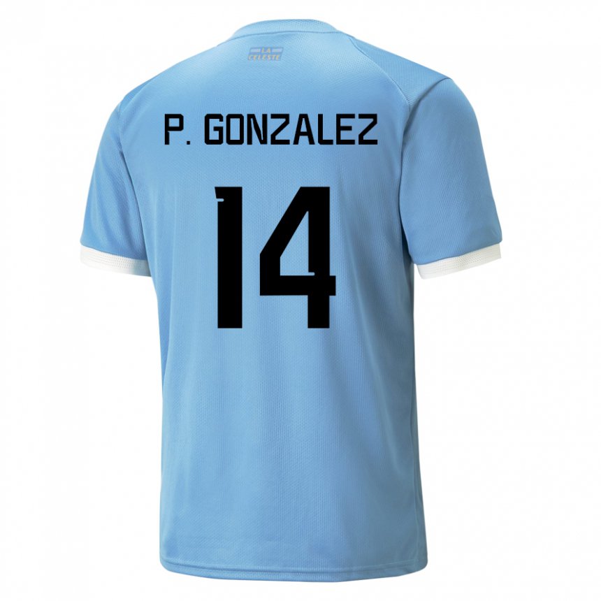 Dame Uruguays Pilar Gonzalez #14 Blå Hjemmetrøye Drakt Trøye 22-24 Skjorter T-skjorte
