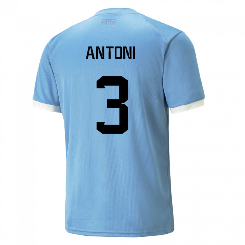 Dame Uruguays Mateo Antoni #3 Blå Hjemmetrøye Drakt Trøye 22-24 Skjorter T-skjorte