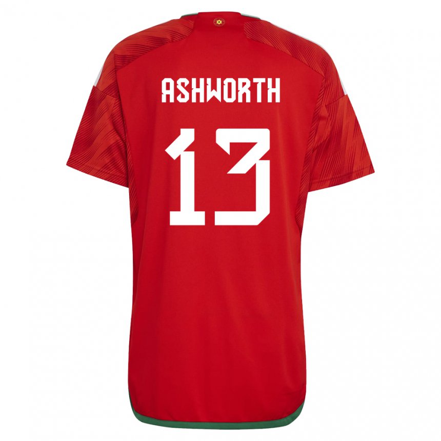 Dame Wales Fin Ashworth #13 Rød Hjemmetrøye Drakt Trøye 22-24 Skjorter T-skjorte
