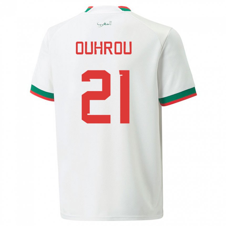Dame Marokkos Marouane Ouhrou #21 Hvit Bortetrøye Drakt Trøye 22-24 Skjorter T-skjorte