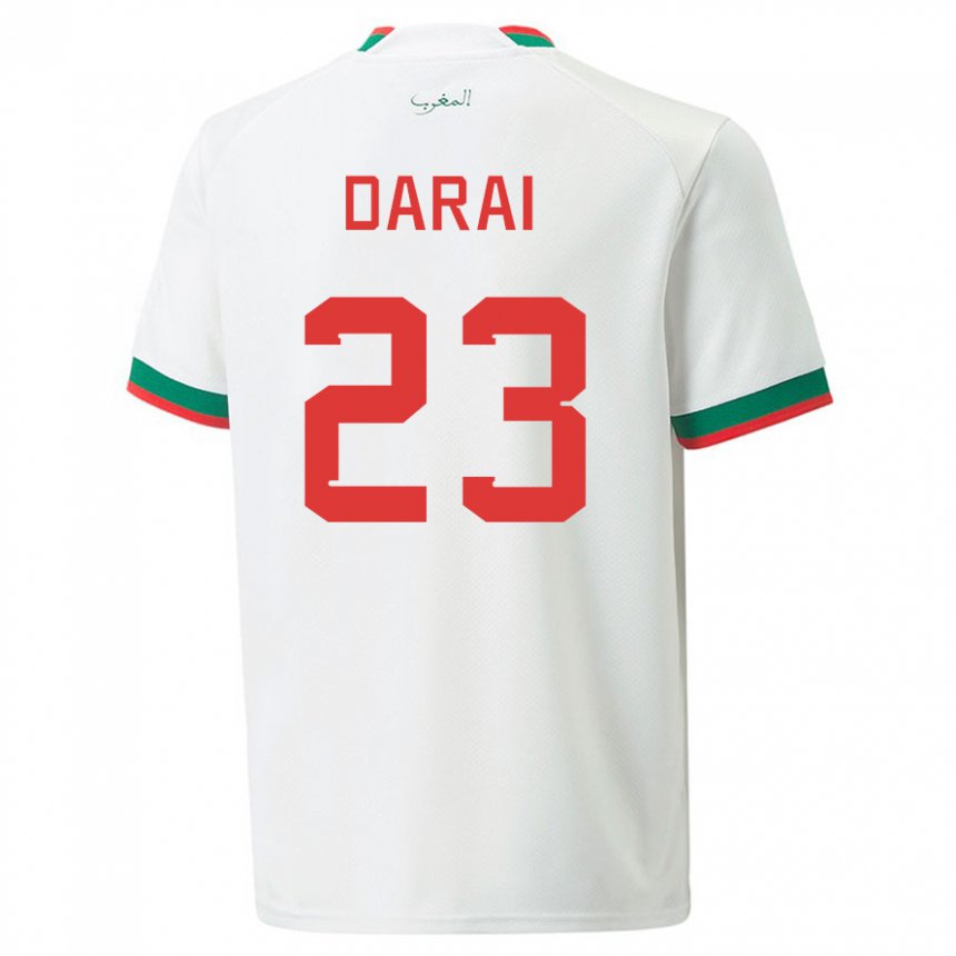 Dame Marokkos Hamza Darai #23 Hvit Bortetrøye Drakt Trøye 22-24 Skjorter T-skjorte
