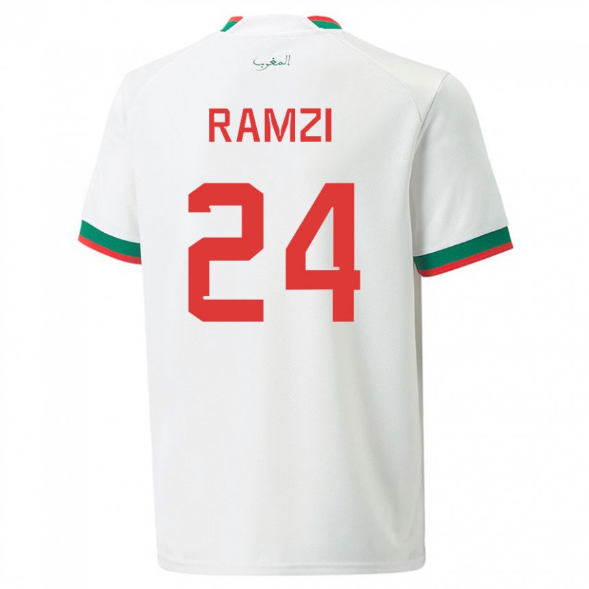Dame Marokkos Achraf Ramzi #24 Hvit Bortetrøye Drakt Trøye 22-24 Skjorter T-skjorte