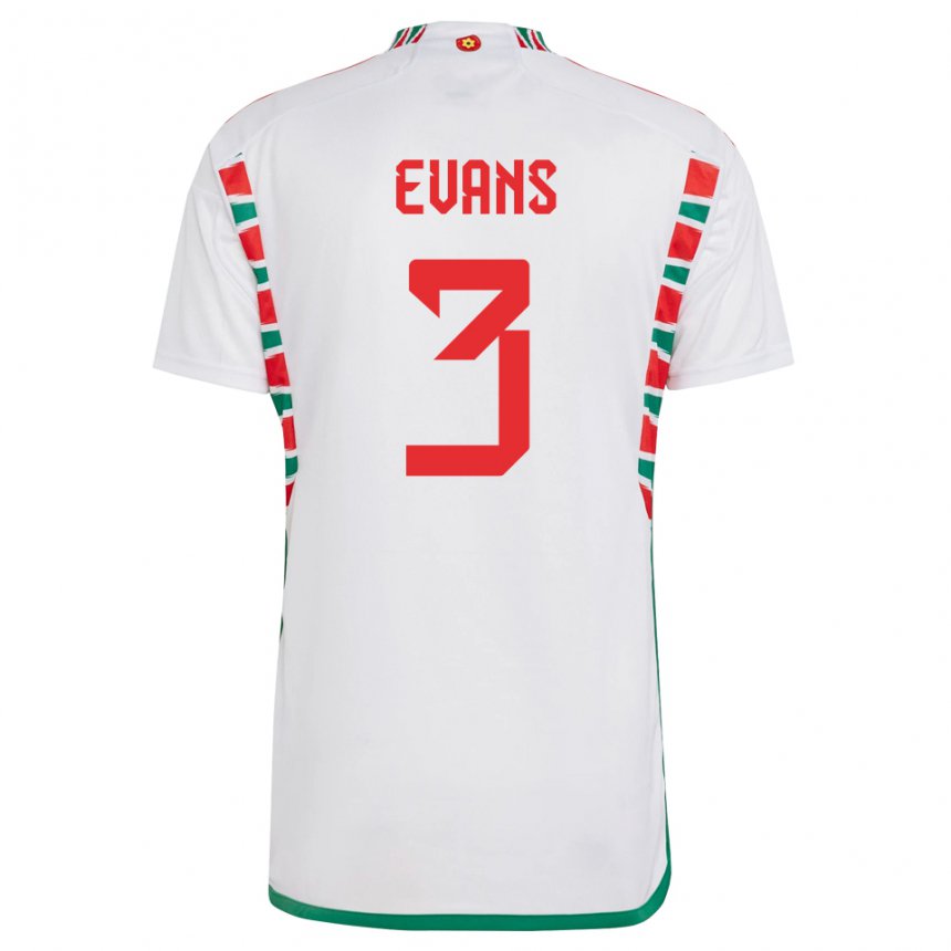 Dame Wales Gemma Evans #3 Hvit Bortetrøye Drakt Trøye 22-24 Skjorter T-skjorte