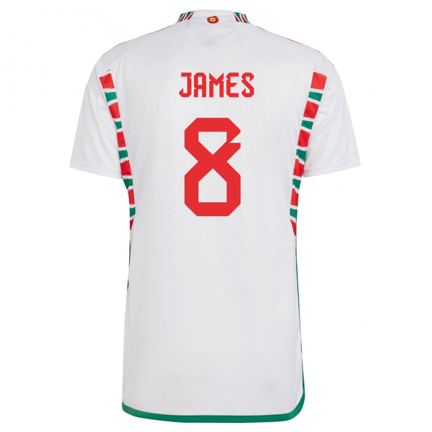 Dame Wales Angharad James #8 Hvit Bortetrøye Drakt Trøye 22-24 Skjorter T-skjorte