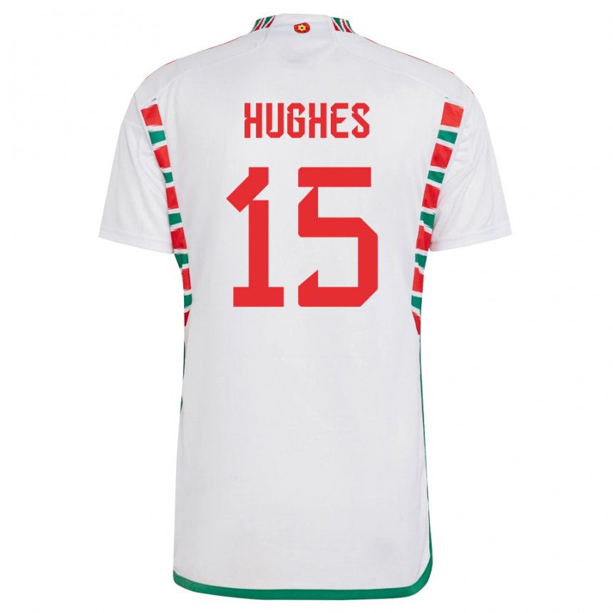 Dame Wales Elise Hughes #15 Hvit Bortetrøye Drakt Trøye 22-24 Skjorter T-skjorte