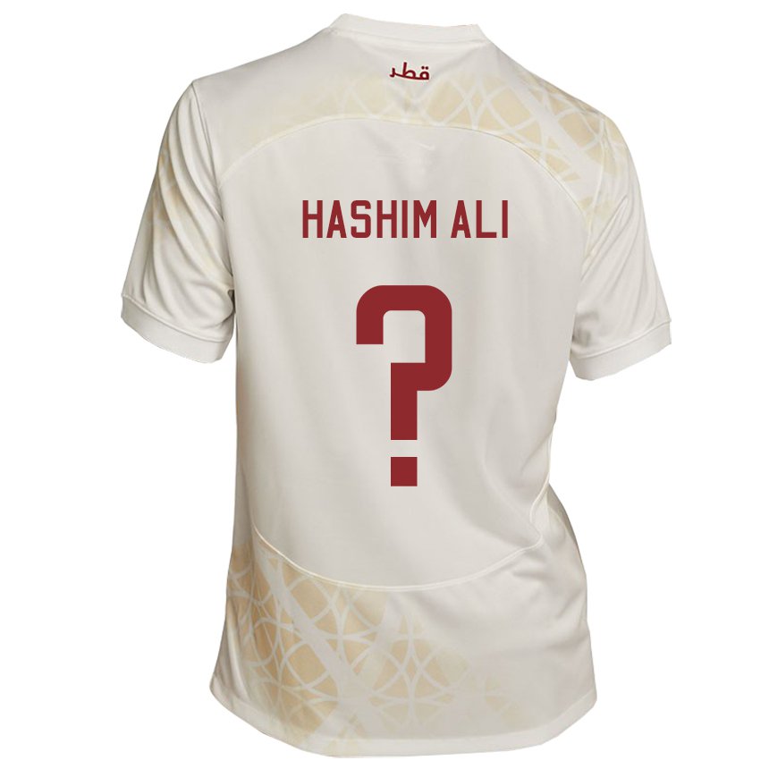 Dame Qatars Hashim Ali #0 Gull Beige Bortetrøye Drakt Trøye 22-24 Skjorter T-skjorte