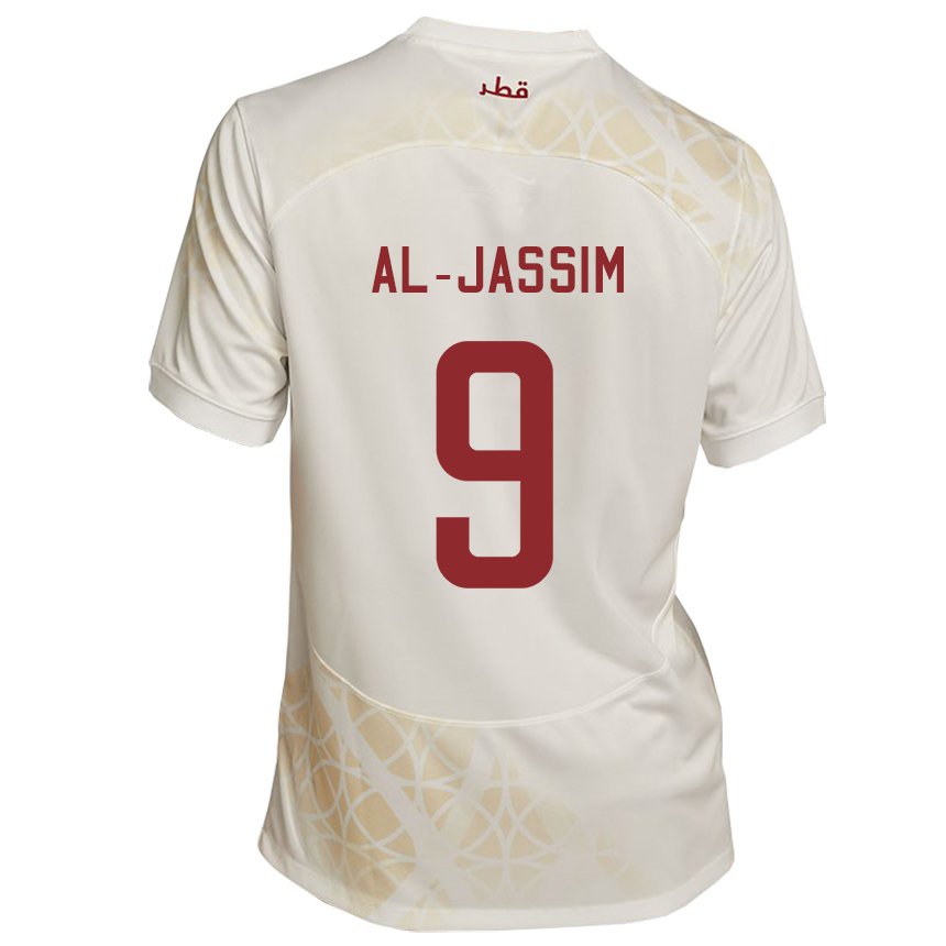 Dame Qatars Kholoud Al Jassim #9 Gull Beige Bortetrøye Drakt Trøye 22-24 Skjorter T-skjorte