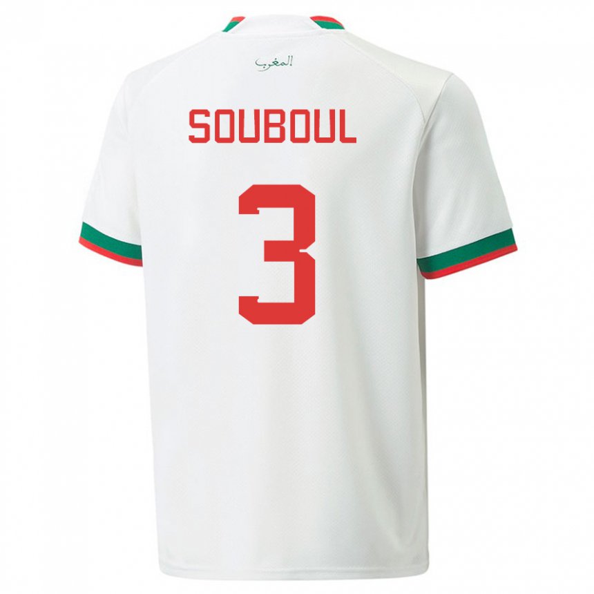 Dame Marokkos Mohamed Souboul #3 Hvit Bortetrøye Drakt Trøye 22-24 Skjorter T-skjorte