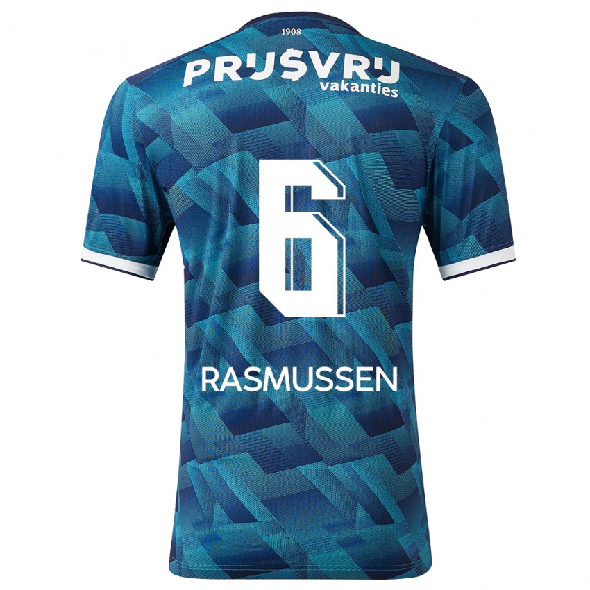 Barn Jacob Rasmussen #6 Blå Bortetrøye Drakt Trøye 2023/24 Skjorter T-Skjorte