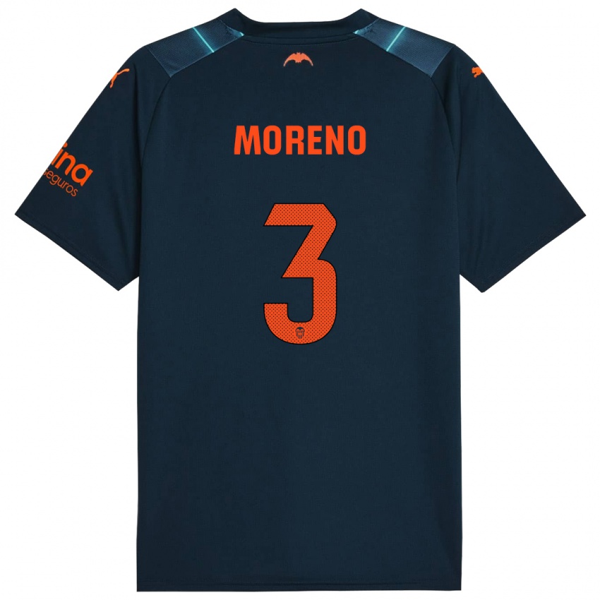 Barn Diego Moreno #3 Marineblå Bortetrøye Drakt Trøye 2023/24 Skjorter T-Skjorte